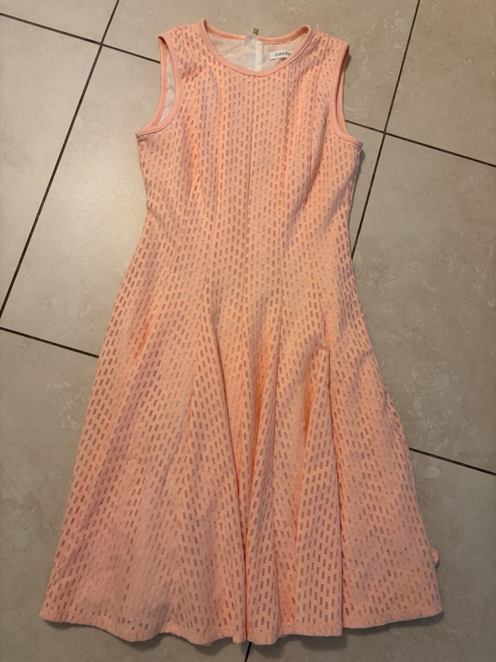 Calvin Klein Peach Textured Sleeveless Midi Dress